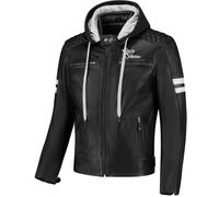Rusty Stitches Jari Hooded V2 Blouson en cuir de moto, noir-blanc, taille XL pour homme