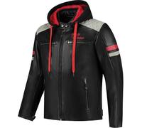 Rusty Stitches Veste en cuir de moto Jari V2 à capuche Noir/Gris clair/Rouge M Homme