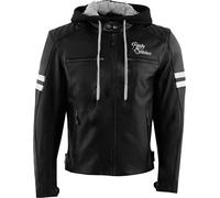 Rusty Stitches Jari Hooded V2, veste en cuir L Noir/Blanc Noir/Blanc