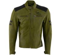 Rusty Stitches Jari Veste de moto en cuir, noir-vert, taille M pour homme