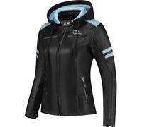 Rusty Stitches Joyce Hooded V2, veste en cuir pour femmes 46 Noir/Bleu Clair Noir/Bleu Clair