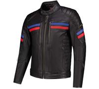 Rusty Stitches Steve Blouson en cuir de moto, noir/rouge/bleu, Taille XXL