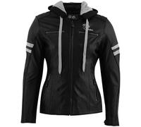 Rusty Stitches Super Joyce Hooded Veste en cuir de moto pour dames, Noir/Blanc, Taille 50