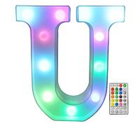 Rutaqian Lettres LED colorées Lettres de l'alphabet Signe avec télécommande 16 Lettres de Couleurs avec des lumières pour la Lampe de fête d'anniversaire de Mariage décoration de Bar à la Maison de U