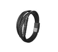 RUTERMY Bracelet Homme Cuir,Bracelets en Cuir pour Hommes, Bracelet Exotique avec Fermoir Noir, Bracelet en Cuir Tressé Multicouche Noir, Bracelet Décontracté Réglable, Cadeau pour Papa Petit A