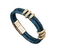 RUTERMY Bracelet Homme Cuir,Bracelets en Cuir pour Hommes, Bracelet Tendance avec Fermoir Doré, Bracelet en Cuir Tressé Double Couche Bleu, Bracelet Manchette Réglable, Cadeau pour Papa, Petit A