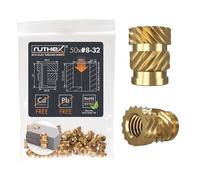 ruthex #8-32 Insert fileté en pouces (UNC), 50 pièces RX-8-32x8.1 Douilles filetées en laiton, Écrou d'insertion stable, Utilisable par la chaleur dans les pièces d'impression 3D en plastique