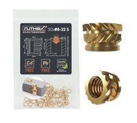 ruthex #8-32 SHORT Insert fileté en pouces (UNC) - 50 douilles filetées RX-8-32 x 4,7 en laiton - Écrou d'insertion stable - Utilisable par chaleur dans les pièces d'impression 3D en plastique