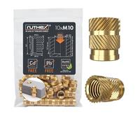 ruthex Insert fileté M10 - Lot de 10 douilles filetées RX-M10 x 12,7 en laiton - Écrou d'insertion stable pour pièces en plastique - Utilisable par chaleur ou ultrasons dans des pièces d'impression 3D