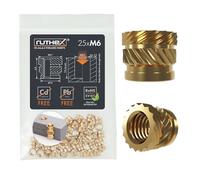 ruthex Insert fileté M6 Short - Lot de 25 douilles filetées RX-M6 x 6,8 en laiton - Écrou d'insertion stable pour pièces en plastique - Utilisable par chaleur dans des pièces d'impression 3D en