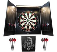 RUTHLESS Home Darts Centre | Cible de fléchettes Gorilla + Lumière avec Armoire, Cible de fléchettes et 2 Jeux de Fléchettes 16g en Sisal Noir