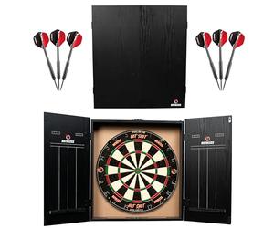 Ruthless Home Darts Centre | Options d'éclairage LED | Centre de fléchettes domestique avec armoire, cible de fléchettes et 2 jeux de fléchettes (USB)