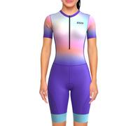 RUUN Combinaison de cyclisme Triathlon rembourrée à manches mi-longues avec poches et bandes réfléchissantes haute visibilité pour femme, violet, taille unique