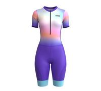 RUUN Combinaison de cyclisme Triathlon rembourrée à manches mi-longues avec poches et bandes réfléchissantes haute visibilité pour femme