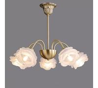 RuuXanthous Lustre à 6 lumières en Verre Blanc Laiteux pour Salle à Manger, plafonnier, îlot de Cuisine, Style Vintage, Motif Floral Rose, pour Chambre de Fille, Salon, Hall d'entrée, 5 lumiè