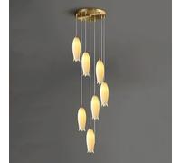 RuuXanthous Lustre d'escalier en céramique, luminaire Suspendu au Plafond, Design Tulipe Blanche, Long Lustre E14, luminaire pour escalier Haut de Plafond, hôtel, Hall