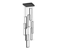 RuuXanthous Lustre d'escalier, Grand modèle, pour entrée, rectangulaire, LED, Suspension Noire, Hauteur réglable, Long plafonnier, Blanc Chaud 3 000 K, 4 lumières