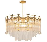 RuuXanthous Lustre en Cristal de 50 cm, plafonnier à 8 lumières, en Laiton Antique, Montage Semi-encastré, Grand modèle, Lampe Vintage française pour Salon, Salle à Manger, Cuisine