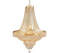 RuuXanthous Lustre en Cristal Empire français avec 9 Ampoules E12 et Suspension réglable, Design Moderne, Montage encastré, pour Salle à Manger, Salon, Hall d'entrée, L 61 cm x H 76 cm, doré