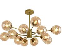 RuuXanthous Lustre Spoutnik à Bulles en Verre doré avec Spot LED, luminaire Suspendu Boule Noire ambrée Century pour Salon, Salle à Manger, Cuisine, Chambre à Coucher, 12 lumières