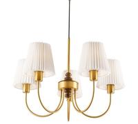 RuuXanthous Lustre Tambour Moderne à 5 lumières avec Abat-Jour plissé en Tissu, Style Vintage doré, Rond, pour Salon, Salle à Manger, Cuisine, îlot, Hall d'entrée, Salle de Bain