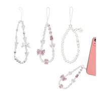 Ruvan 3 Pièces De Charme De Téléphone Perlé, Dragonne De Téléphone En Perles, Phone Charm Strap, Dragonne De Téléphone Portable Perlée Pour Femmes Filles, Formes De Fleurs Et De Papillons(Blanc)