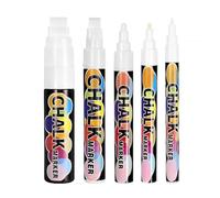 Ruvan 5 PCS Feutre Craie Blanche, Marqueur Tableau Noir Effacable, Arqueurs Liquides Non Toxiques Pour Fenêtres, Convient Pour Les Tableaux Noirs Et Le Verre (Pointes 1mm, 3mm, 6mm, 10mm, 15mm)