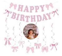 Ruvan Décoration D'anniversaire Avec Nœud Rose, Banderole Joyeux Anniversaire Avec NœudDecoration Anniversaire Rose, Noeud, 17pcs Noeud De Poudre Et Pendaison 7pcs