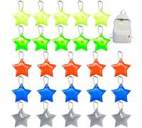 Ruvan Lot de 25 Pendentif Réfléchissant De Sécurité pour Enfant, Porte-clés Réflecteur pour Sacs À Dos, Pendentif Réfléchissant Étoile Porte-clés, pour Cartable Veste Sac À Dos Vélo Marche Poussette