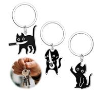 Ruvan Lot De 3 Porte-Clés Chat Noir Drôle, Porte-clés Amusant Chat Noir, Pour Femmes Hommes Adolescents,Cadeaux Amoureux Des Chats, Porte-Clés Humour Pour Sac À Main ccessoire Original