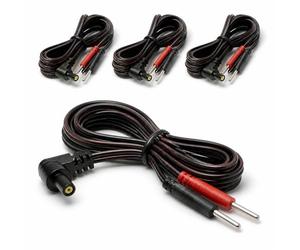 Ruvan Pack de 4 Cables TENS EMS Anti Faux Contact, Connecteur Securise 2.35mm vers Pin 2mm, Fil Electrode de Remplacement Universel 120cm en PVC Noir Souple pour Appareil de Stimulation Musculaire