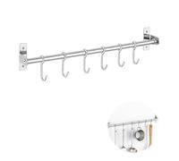 Ruvan Porte-ustensiles Mural En Acier Inoxydable Avec 6 Crochets, 40 Cm De Long, Sans Perçage Rangement Organiseur Rack Pour Cuisine/Bains