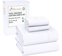 Ruvanti 100% Organic Cotton Sheets King Size, Percale Weave, GOTS Certified, 4-Piece Set, Deep Pocket 15", Crisp & Breathable, Soft Durable Bedding, Sábanas Algodón Orgánico - Bright White