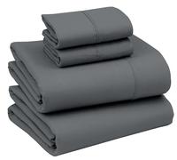 Ruvanti AONELAS Parure de lit 4 pièces Douce et Soyeuse pour Grand lit - Draps Respirants pour Grand lit - Toutes Saisons, Confortables et Confortables - Poches Profondes de 38,1 cm - Gris foncé