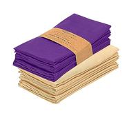 Ruvanti Lot de 12 Serviettes en Tissu lavables, Douces, durables, absorbantes en Coton mélangé pour hôtel, déjeuner, Restaurant, fêtes de Mariage - Violet et Ivoire doré - 45,7 x 45,7 cm