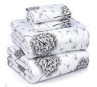 Ruvanti Parure de lit 100% Coton pour lit Double, draps en Percale rafraîchissants et croustillants, Parure de lit Respirante et Durable pour lit Double, Poches Profondes de 40,6 cm, Motif Pissenlit