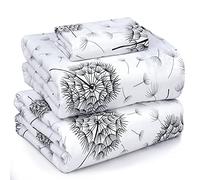 RUVANTI Parure de lit 3 pièces, Respirante et Durable, en 100% Percale de Coton, avec Bonnets Profonds de 40,6 cm, pour lit Double, Motif Pissenlit