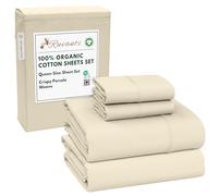 Ruvanti Parure de lit 4 pièces 100% Coton Bio pour Grand lit, literie en Percale, Douce et Respirante, Poche Profonde de 40,6 cm, Sensation de fraîcheur, Durable, Drap Teint crème Nuage