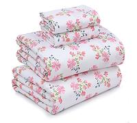 Ruvanti Parure de lit 4 pièces 100% Coton pour Grand lit, draps en Percale, Respirante et Durable, Poches Profondes de 40,6 cm, Motif Floral Rose et Vert