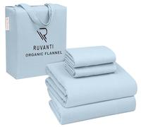 Ruvanti Parure de lit 4 pièces en Flanelle Bio pour lit Double, 100% Coton, brossée Double, Poche Profonde de 40,6 cm, Respirante, Extra Douce, Chaude et Confortable, Bleu Layette