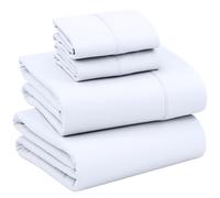RUVANTI Parure de lit 4 pièces Respirante et Durable, en 100% Percale de Coton, avec Bonnets Profonds de 40,6 cm, pour lit Queen Size, Blanc Brillant
