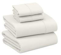 RUVANTI Parure de lit 4 pièces Respirante et Durable, en 100% Percale de Coton, avec Bonnets Profonds de 40,6 cm, pour lit Deux Places, Ivoire