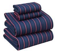 RUVANTI Parure de lit 4 pièces respirante et durable, en 100 % percale de coton, avec bonnets profonds de 40,6 cm, pour lit deux places, bleu nautique