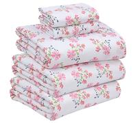 RUVANTI Parure de lit 5 pièces Respirante et Durable, en 100% Percale de Coton, avec Bonnets Profonds de 40,6 cm, pour lit King Size séparable, Motif Floral Rouge et Rose