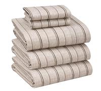 RUVANTI Parure de lit 5 pièces Respirante et Durable, en 100% Percale de Coton, avec Bonnets Profonds de 40,6 cm, pour lit King Size séparable, Rayures Marron