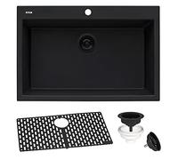 Ruvati RVG1027BK Évier de cuisine encastrable en granit quartz composite 68,6 x 50,8 cm - Noir minuit