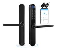 Ruveno Verrou de porte intelligent Bluetooth avec écran tactile, clavier à empreintes digitales, carte de déverrouillage pour porte battante en aluminium (Noir)
