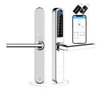 Ruveno Verrou de porte intelligent fin avec écran tactile, clavier et carte à empreintes digitales, déverrouillage pour porte battante en aluminium (argent)
