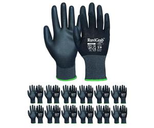 Ruvigrab Lot de 12 gants de travail en polyuréthane pour jardinage, industrie, construction, agriculture ou utilisation générale. Gants respirants pour homme et femme