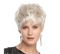 RUVOO Perruque Perruques Perruque Synthétique Blonde Platine Courte pour Femmes Blanches Perruque Or Coupe Lutin avec Bang